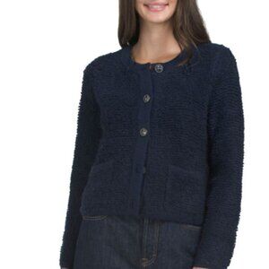 NWT Lucky Brand Navy Eyelash Cardigan Button Front Closure Ribbed Trim Sweater